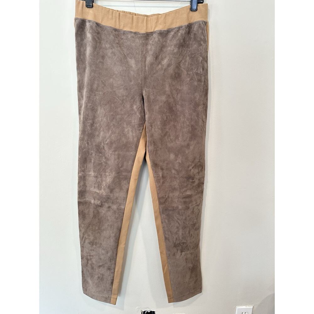 NWT Lafayette 148 Suede Front Slim Stretch Brown Pants Leggings Size Large 2082